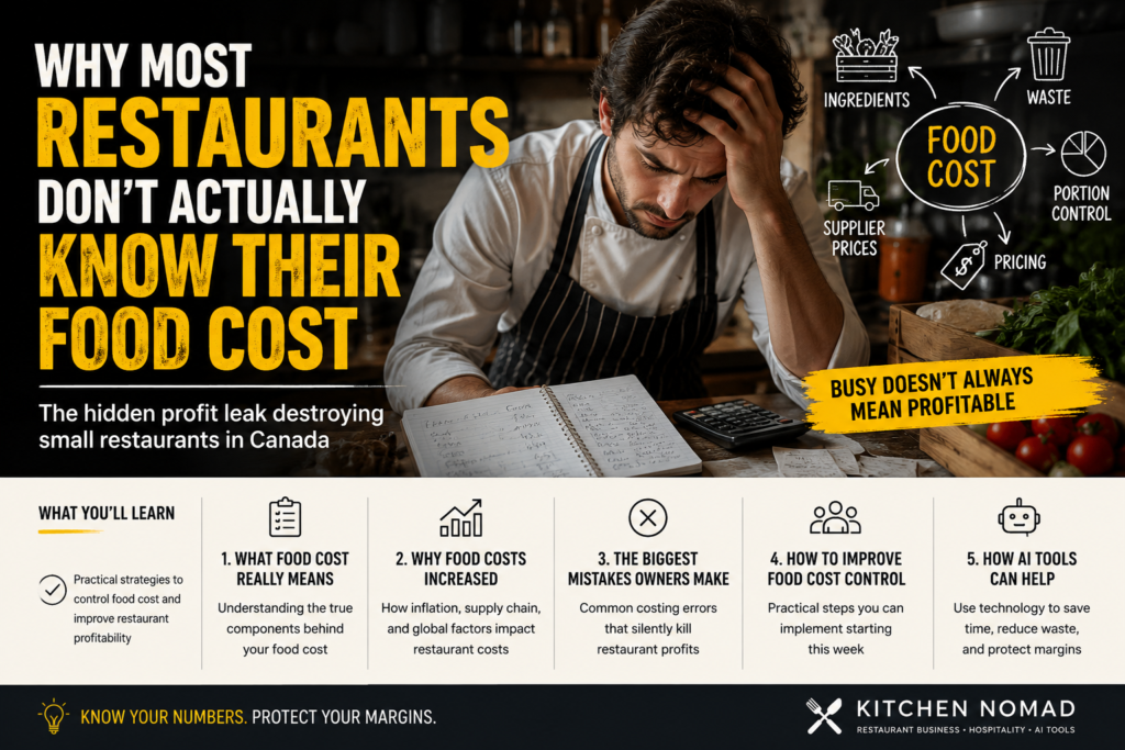Restaurant owner calculating food costs and profitability in Canada