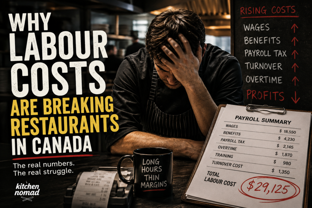 Restaurant chef stressed by rising labour costs and shrinking restaurant profit margins in Canada